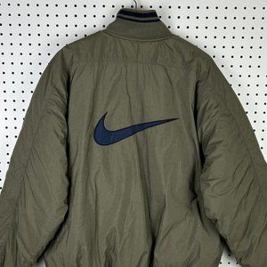 Vintage Nike Half Zip Puffer Jacket Coat Green Brown Blue 90s White Tag Medium